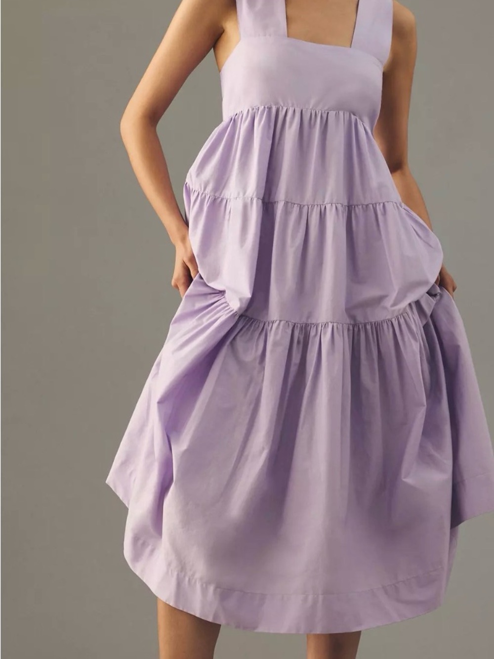 NWOT Anthropologie Square Neck Tiered Baby Doll Cotton MIDI Dress